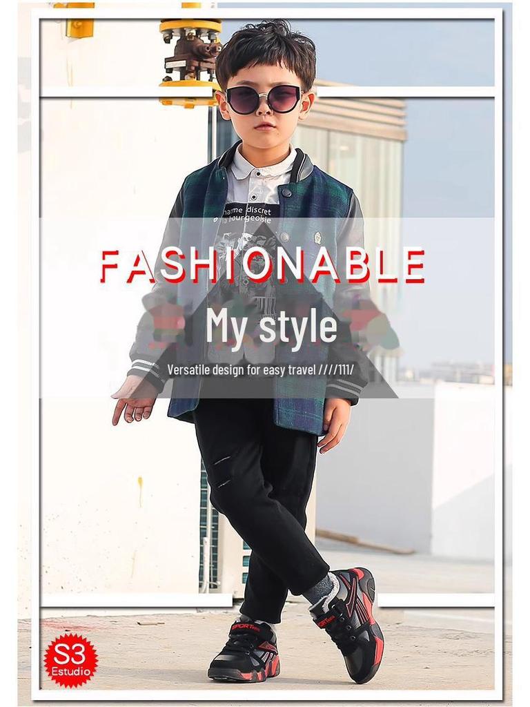 Boys' Winter Cotton Sports Shoes: Warm, Non-Slip, Velvet Lined for Medium & Large Children