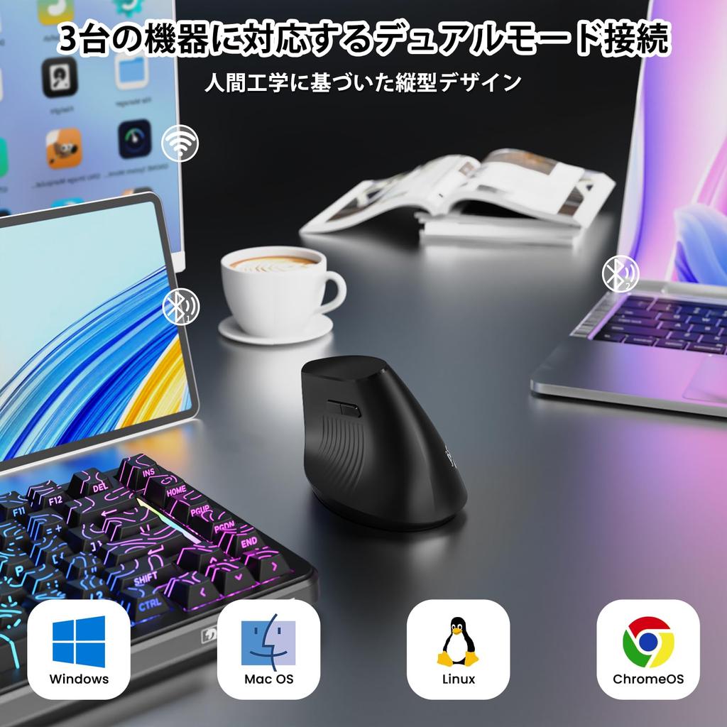 I300 Wireless Dual Switches Between Multiple Ergonomic Vertical Reduces Wrist Quiet DPI Lightweight 400mAh Long Battery Compatible with Office Windows