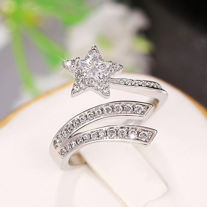 Huitan Star Finger Rings for Women Resizable Band Silver Color Sparkling Cubic Zirconia Exquisite Female Rings  Jewelry