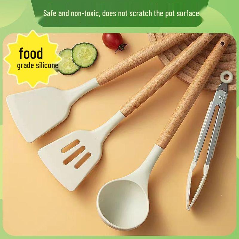Silicone Spatula & Ladle Set with Wooden Handle for Home and Baby Food Preparation - High Quality, Stylish Design