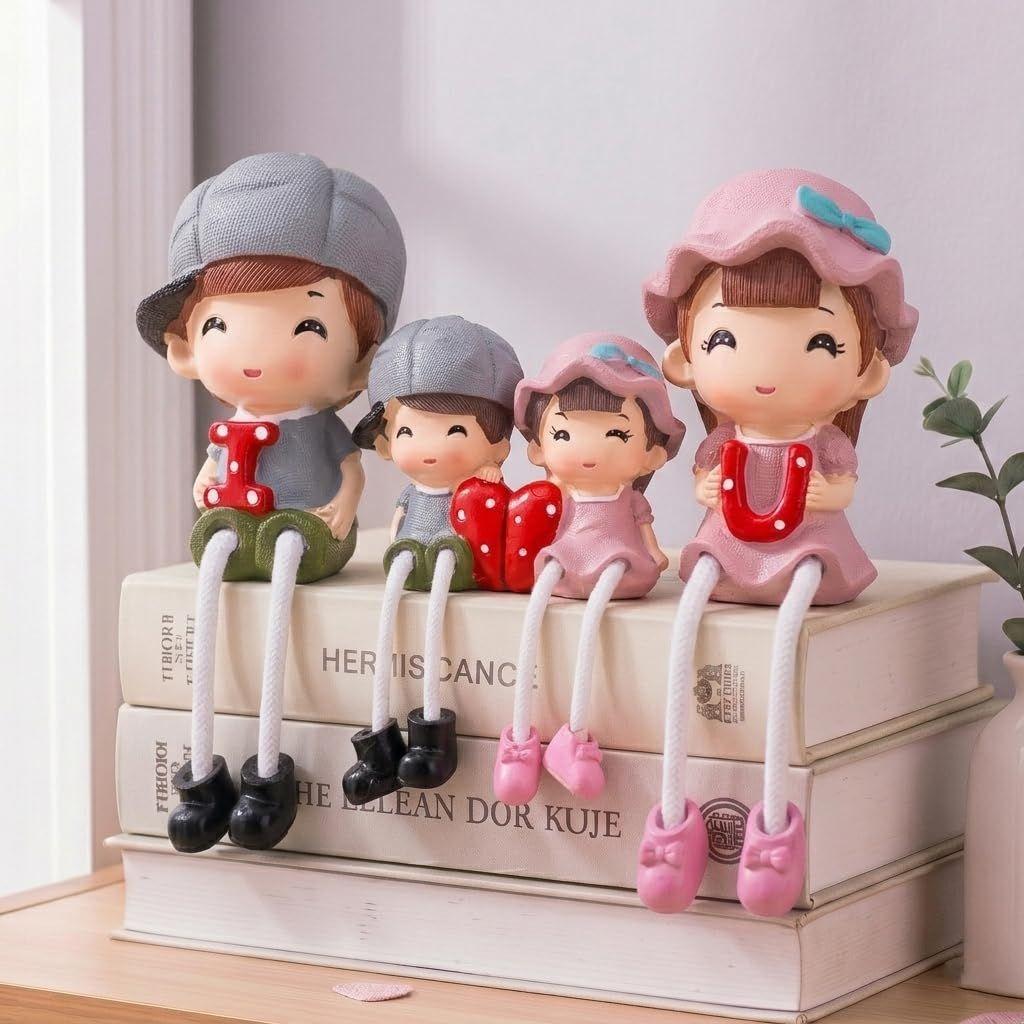 Gift Set Decorative Polyresin Hanging Legs | Family Showpiece Dolls Miniature Figurine Living Room Home Decor Gift Item (4 Pcs Set)