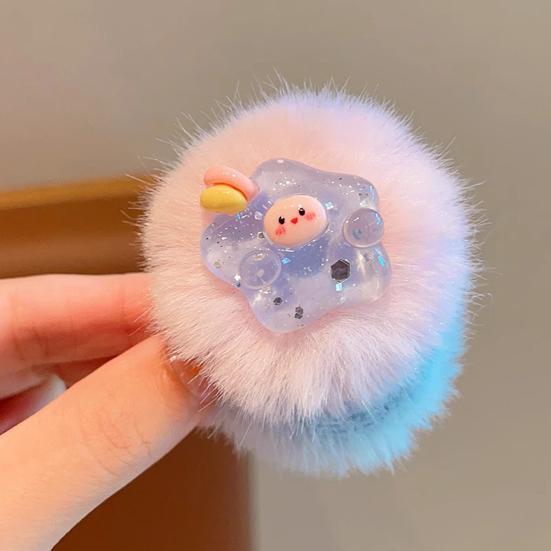 2Pcs Girl Hair Tie Cartoon Rabbit Star Decor Soft Plush Hair Rope