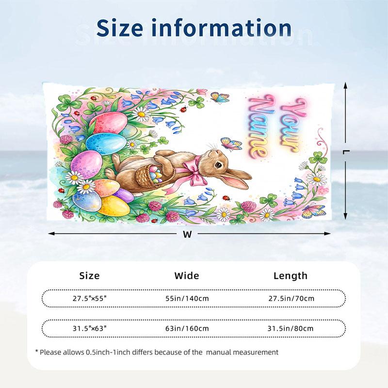 Easter Bunny Theme Beach Towel Personalized Custom Name & Text Soft Quick Dry Beach Towel for Swimming Travel