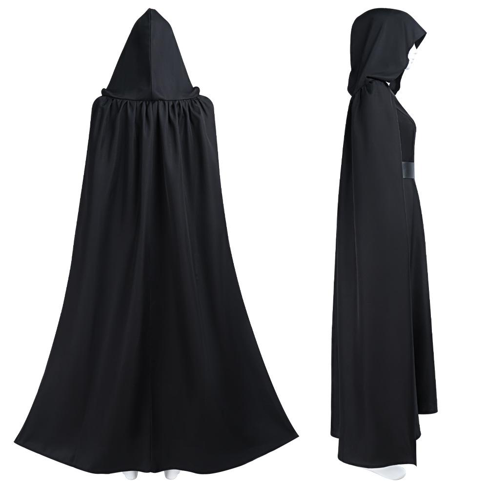 Women Black Hooded Cloak Cosplay Costume 3‑Piece Set