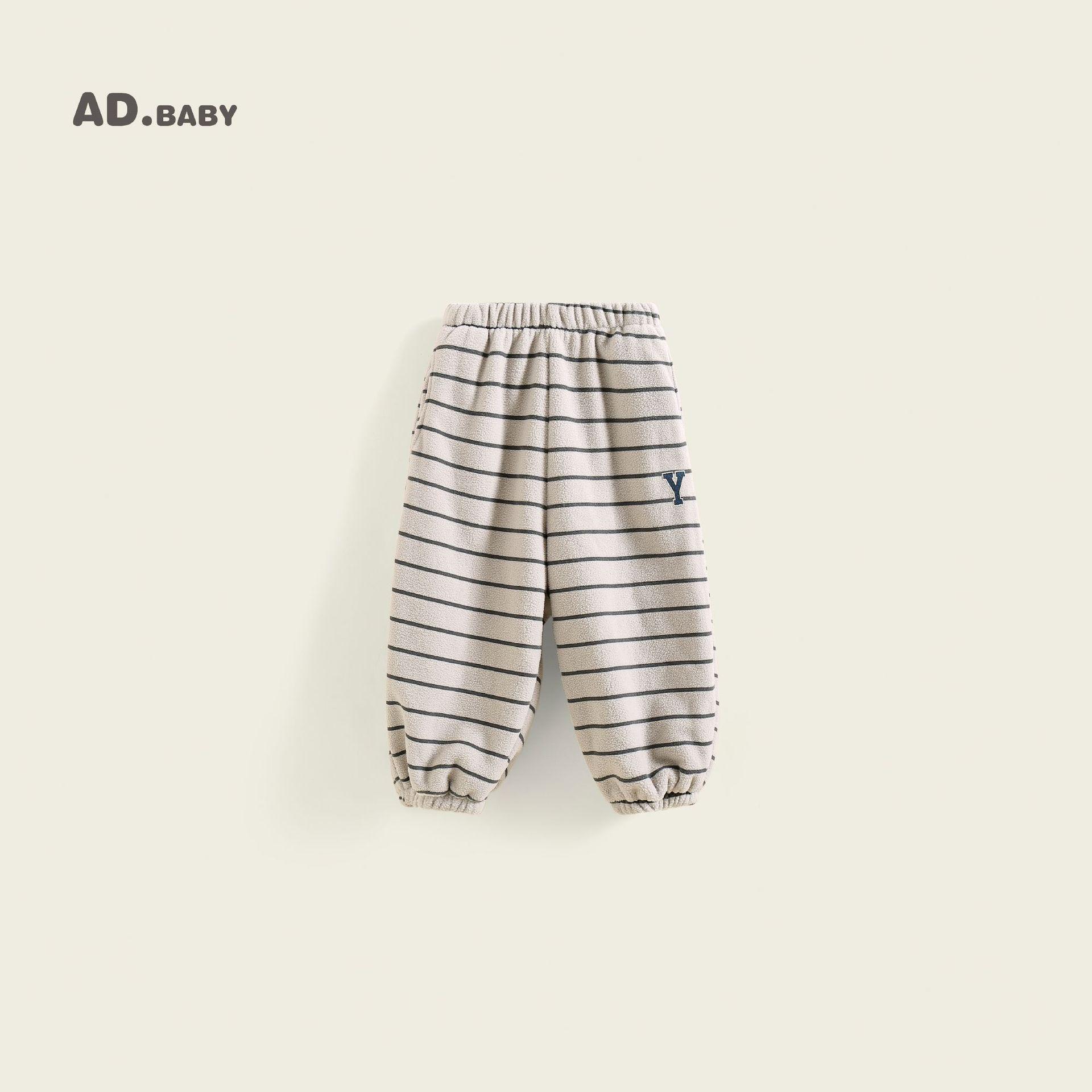 

Children s Fleece Striped Sweatpants - Korean Style, Thickened for Autumn/Winter, Unisex 120 cm абрикосовый/серый