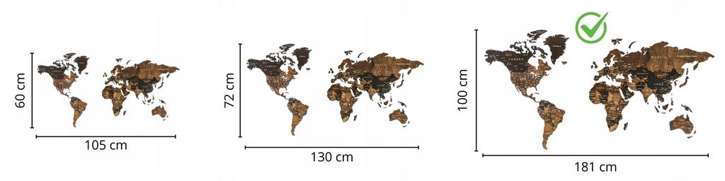 Wooden World Map 3D XXL Cities Dark Brown 181x100 cm Wall Puzzle