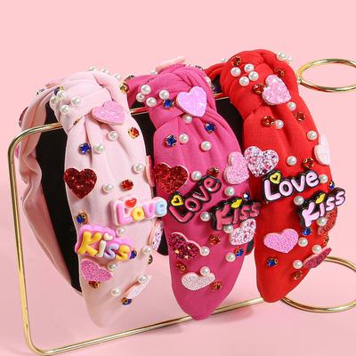 Fashion Valentine's Day Headbands for Women Glitter Heart Letter Hairbands Crystal Pearl Headband for Party Hair Accessories