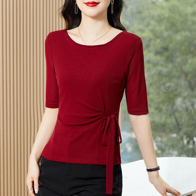 Damen Leopardenmuster Mesh Top mit halblangen Ärmeln und Taillengürtel - Sommer 2024 Kollektion