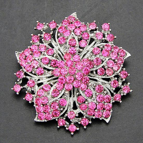 Brooch Pin Anti-rust Silver Plated Brooch Rhinestone Round Blossom Flower Breastpin for Dating Wedding Party