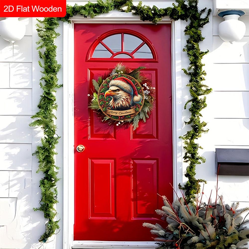 Christmas Wooden Sign with Eagle Pattern - Navidad Round Sign for Christmas Tree, Yard, Balcony Indoor Decor - Ideal Christmas Gift