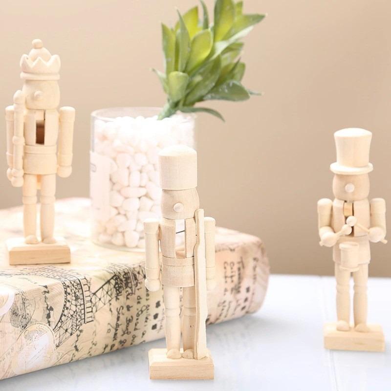 6pcs 13cm Nutcrackers Wooden Ornaments Decorations Set White Blank Wood Decorative Pendant Figurines Christmas DIY Painting Kits