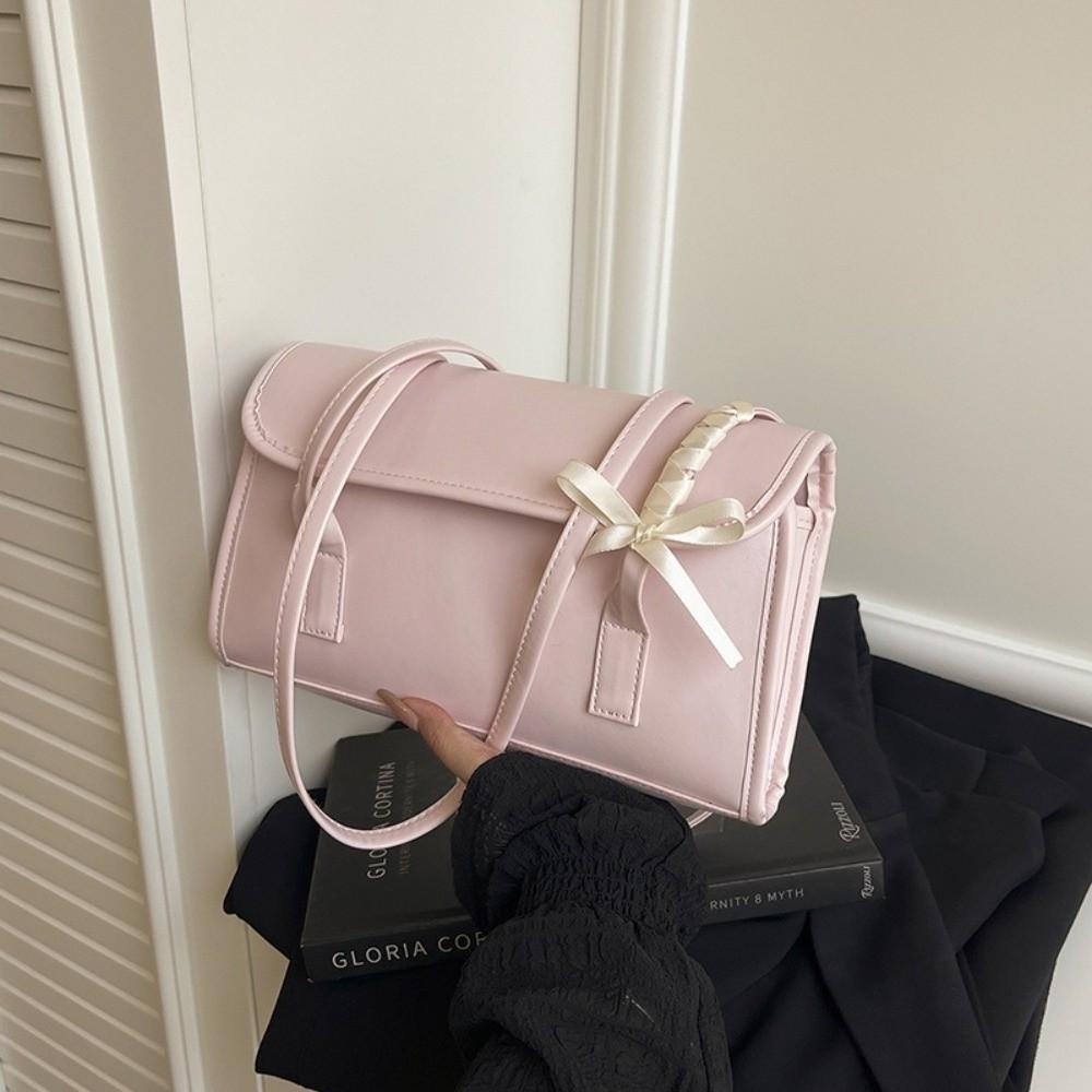 Leisure Large Capacity Underarm Bag Solid Color Women's Handbag Bow Ribbons Shoulder Bag  Daily