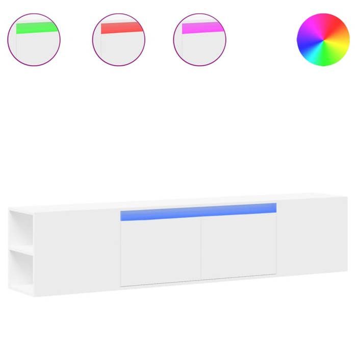 VidaXL Meuble TV mural avec LED blanc 180x31x39,5 cm, meuble TV flottant, meuble multimédia mural, unité TV murale, armoire 3307954