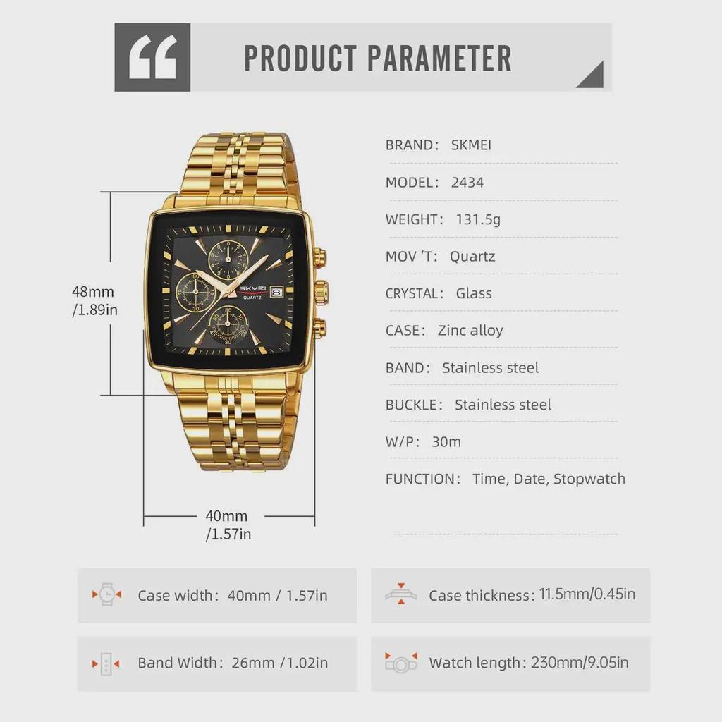 SKMEI Stainless Steel Strip Quartz Watch Men Business Wristwatch Fashion Waterproof Stopwatch Male Wristwatches