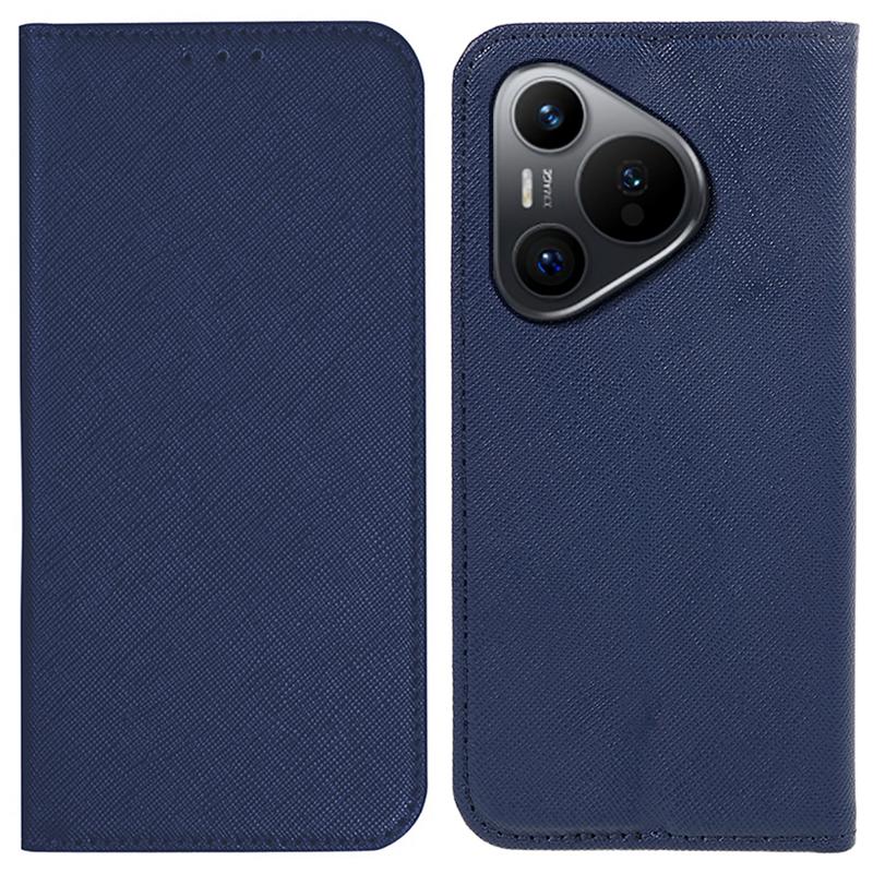 

For Huawei Pura 70 Case Cross Texture Leather Flip Phone Cover Magnetic Absorption Dark Blue