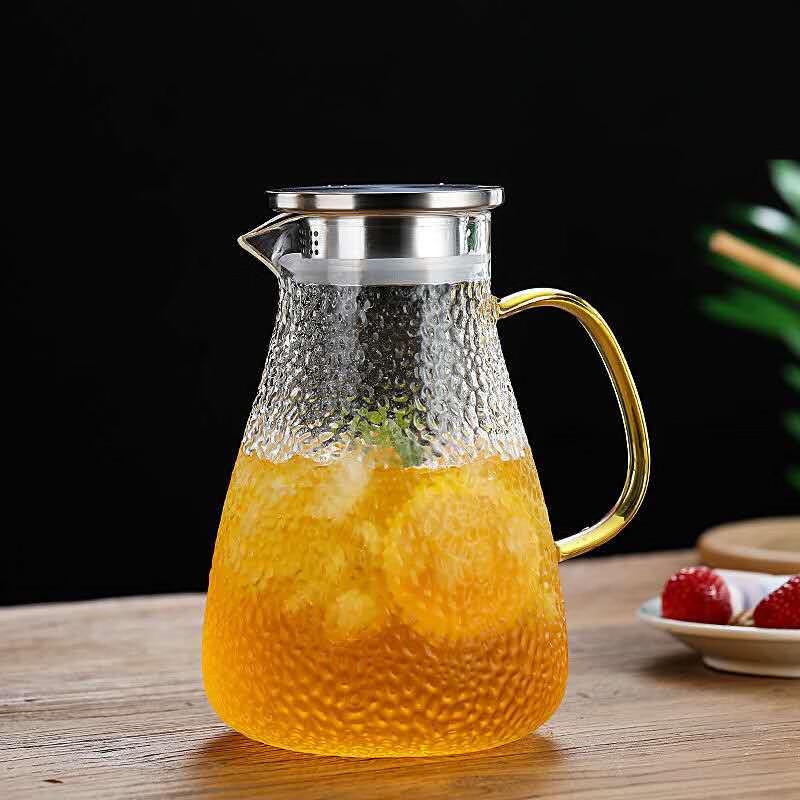 1.9L Hammered High Borosilicate Glass Water Pitcher with Handle