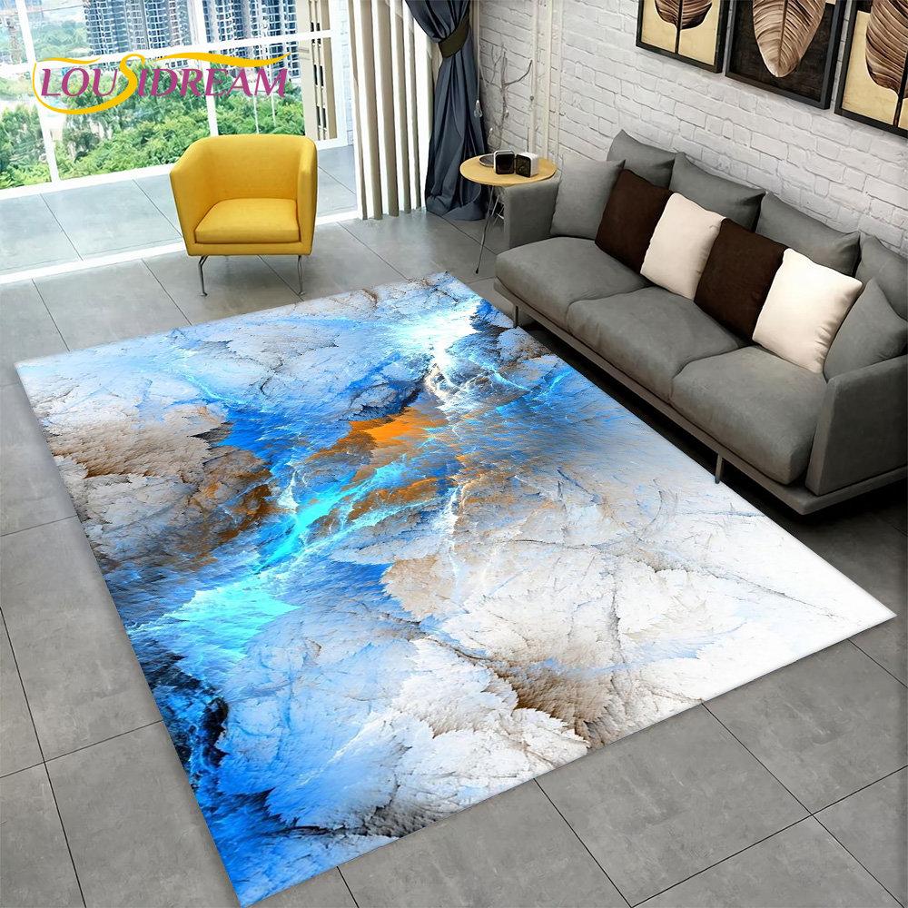 3D Nordic White Golden Colour Marble Geometric Area Rug,Carpet Rug for Living Room Bedroom Sofa Doormat Decor,Non-slip Floor Mat