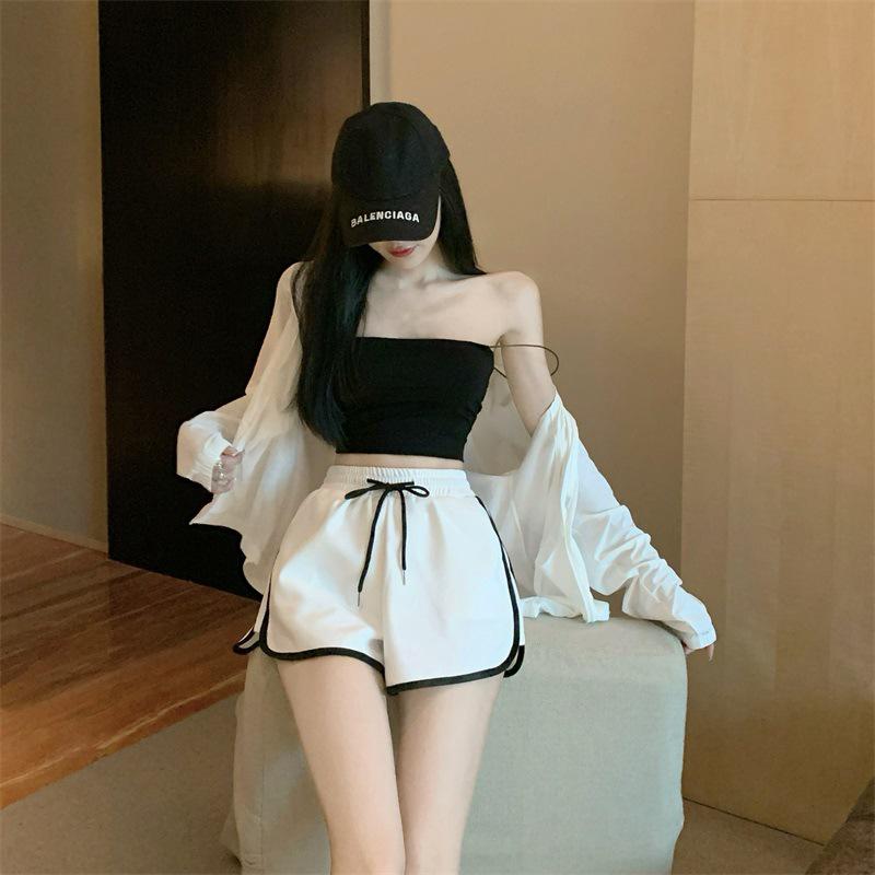 Proste modne szorty w stylu koreańskim - Damskie codzienne spodnie trzyczęściowe do biegania