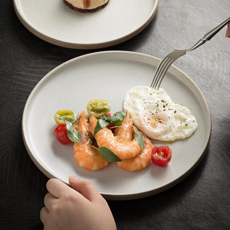 Ins Nordic Coarse Pottery Plate Western Food Flat Plate Steak Plate Household Vegetable Plate Vintage Cake Tray Restaurant Plate