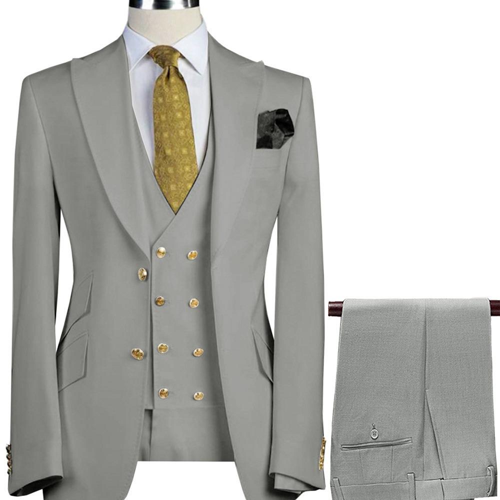 Men's European and American Slim-Fit Double-Breasted Suits: Professional and Wedding Three-Piece Sets