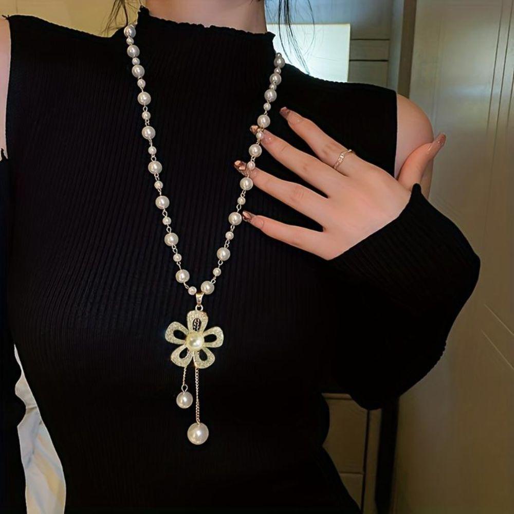 1Pcs Elegant Temperament Pearl Chain Long Sweater Chain Pearl Necklace  Women's Jewelry Accessories