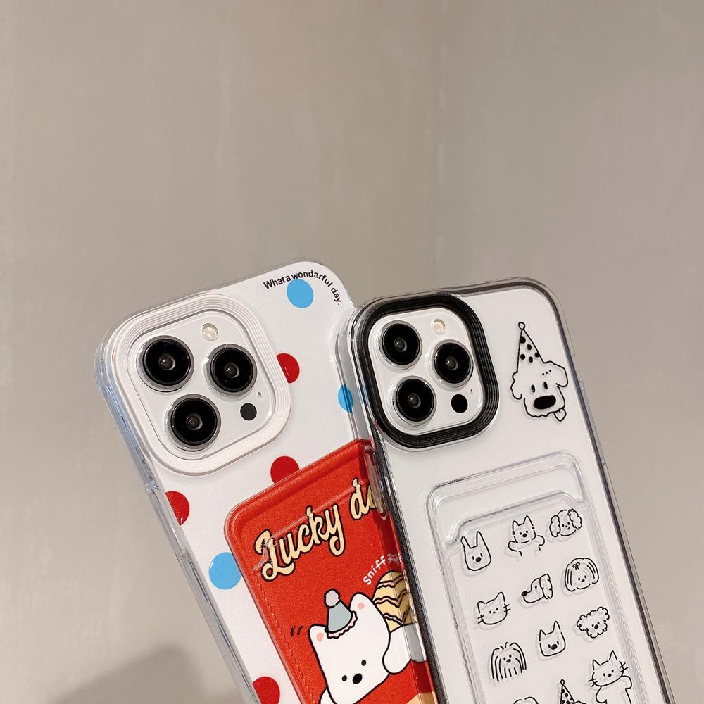 Transparentní pouzdro na telefon 3 v 1 Card Puppy Pattern pro iPhone 15 14 Plus 13 12 11 Pro Max X XS Max SE 7 8