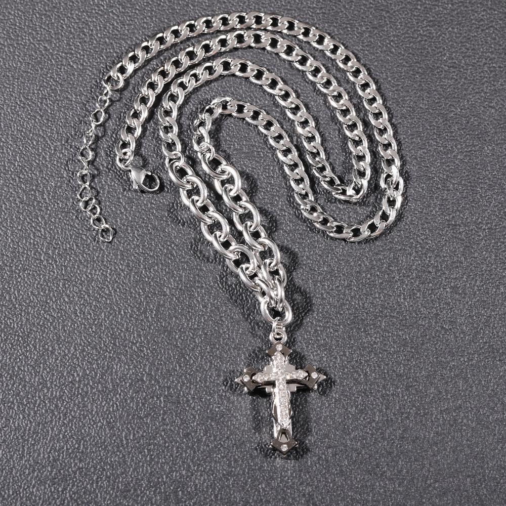 Men's Luxury Cross Titanium Steel Necklace with Micro-Paved Zircon - Versatile Punk Jewelry