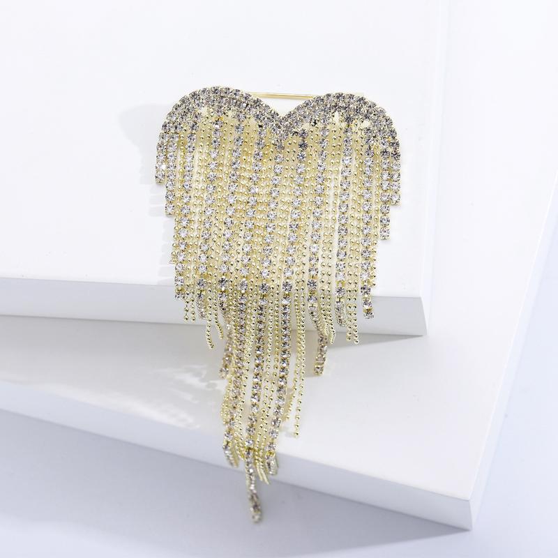 Trendy Shiny Tassel Love Brooches For Women Heart Pin Party Casual Lapel Suit Pins Gift Luxurious Tassel Brooches Jewelry