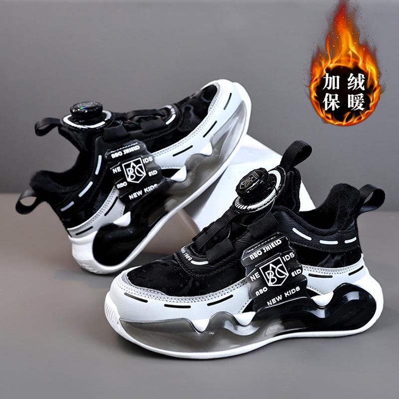 Boys Sports Shoes Cotton Shoes Medium and Older Children 2025 Children Boys Winter Rotating Dad Shoes Velvet Buckle New Two Cotton