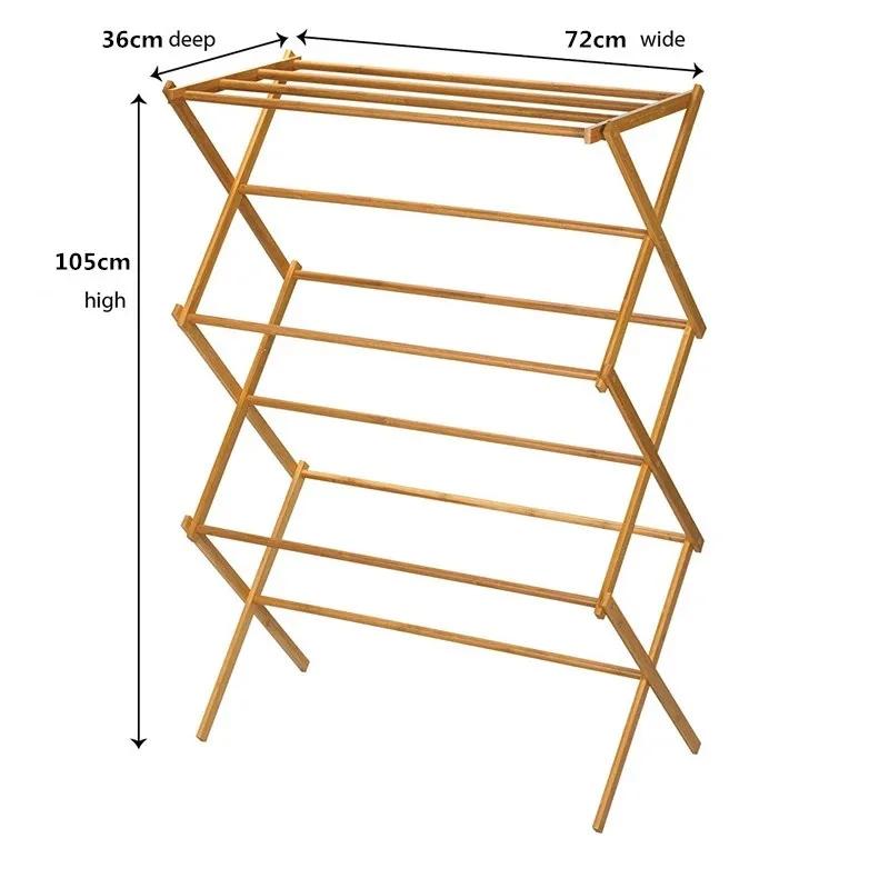 Bamboo Floor Clotheshorse Clothes Drying Rack Towels Hanging Folding Laundry Dryer Stand Storage Organizer