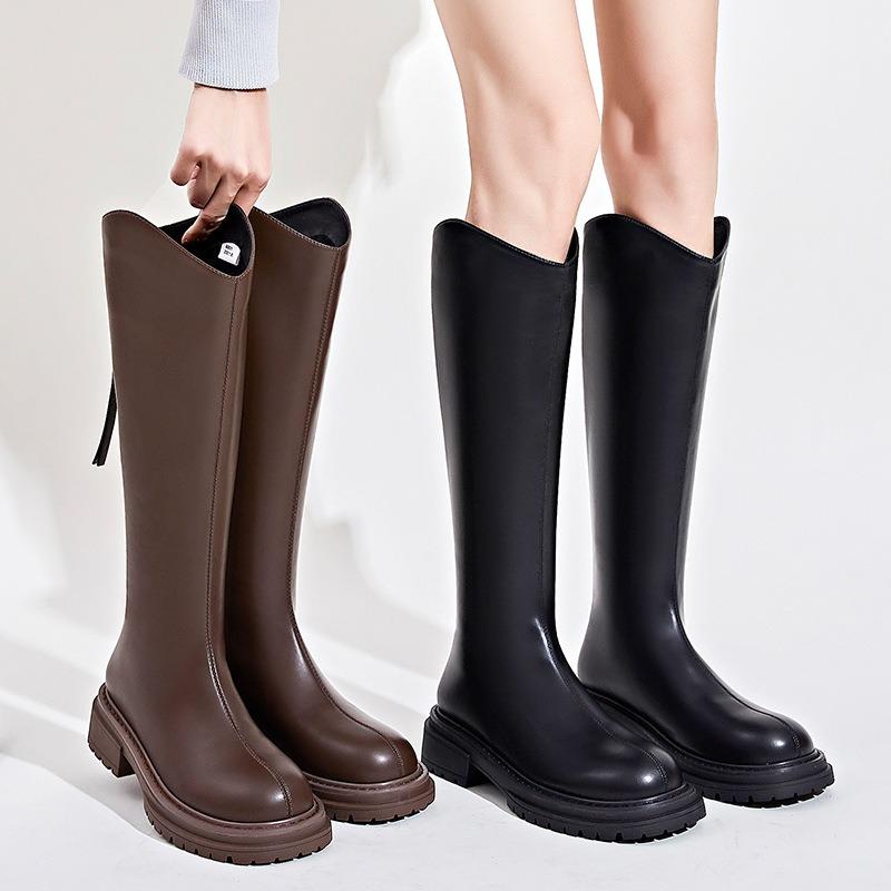 Fleece boots women's winter new heightening knight boots thick heel retro boots women's boots versatile shoes