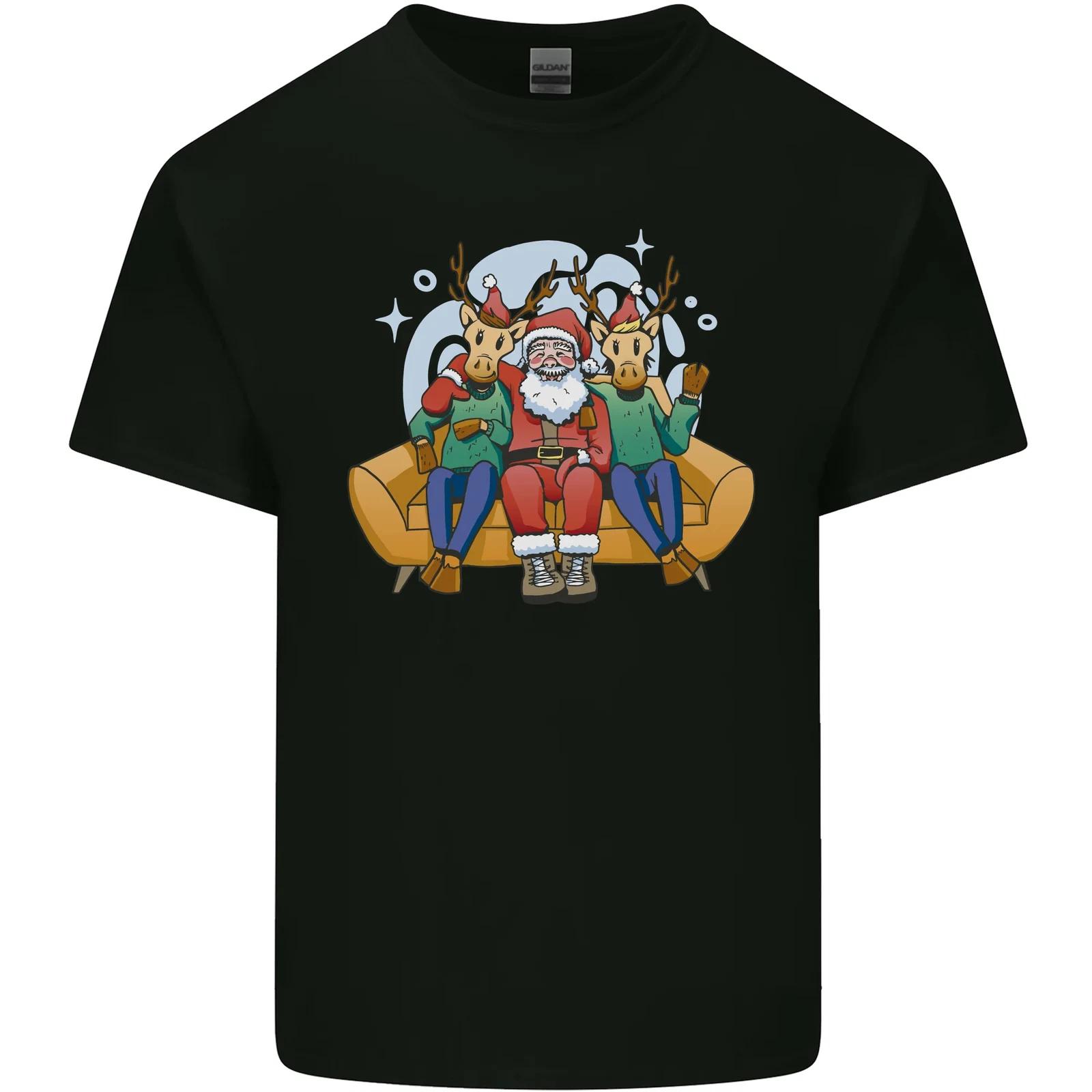 

Santa Claus Chilling With Reindeers Christmas Xmas Kids T-Shirt Childrens 3XL