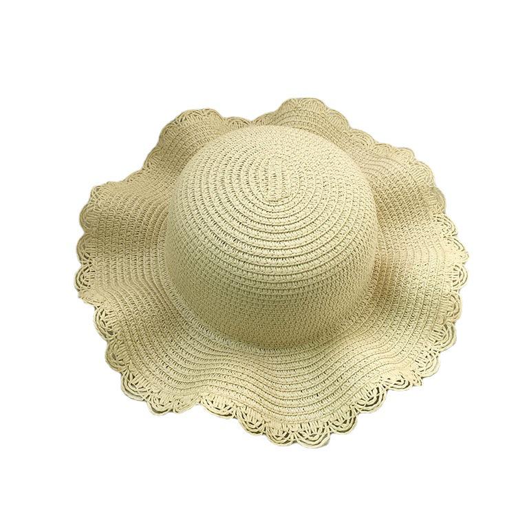 Children's Handmade Wide-Brim Wavy Edge Sunhat with Elastic