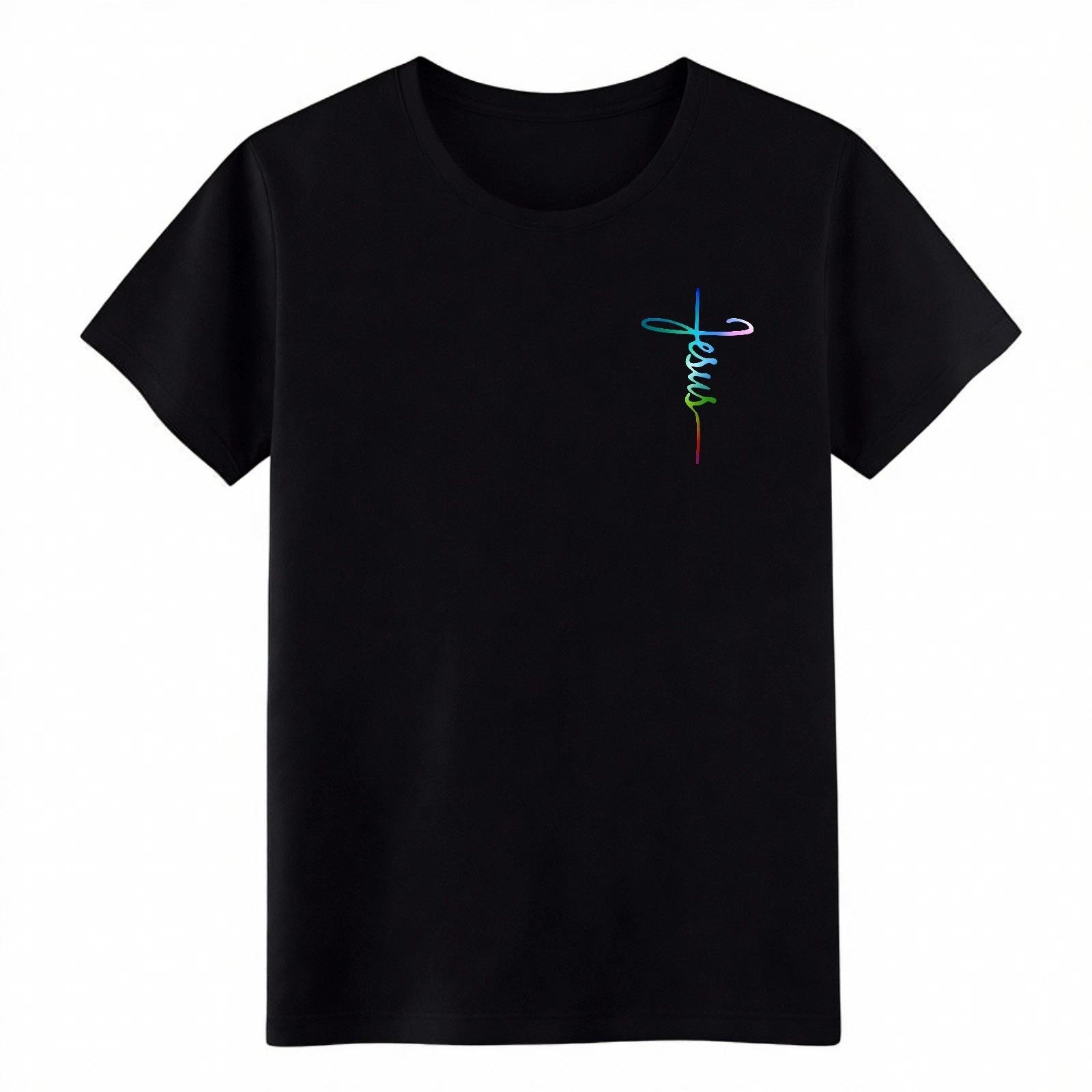 

Jesus Cross Rainbow Graphic Shirt-Christian Faith Gradient Streetwear Casual Tee S