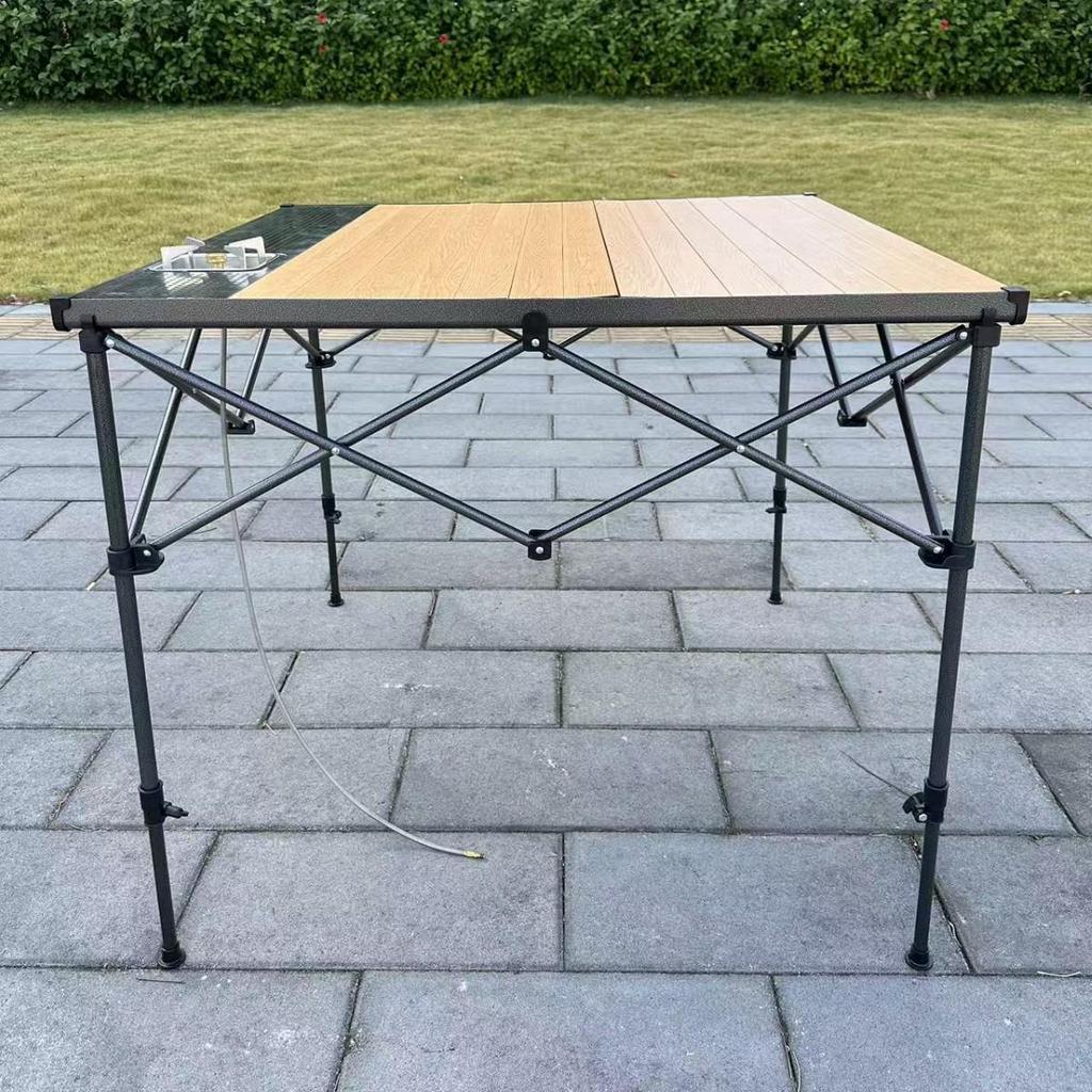 Hongyi Bamboo Pattern Aluminum Folding Table – Outdoor, Adjustable Height for Tea, BBQ, Card Games, Mahjong, Dining.