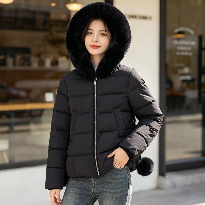 Winter hairball new polyester cotton-padded clothes for women's short men thickened cotton-padded clothes fashionable warm and velvet cotton-padd