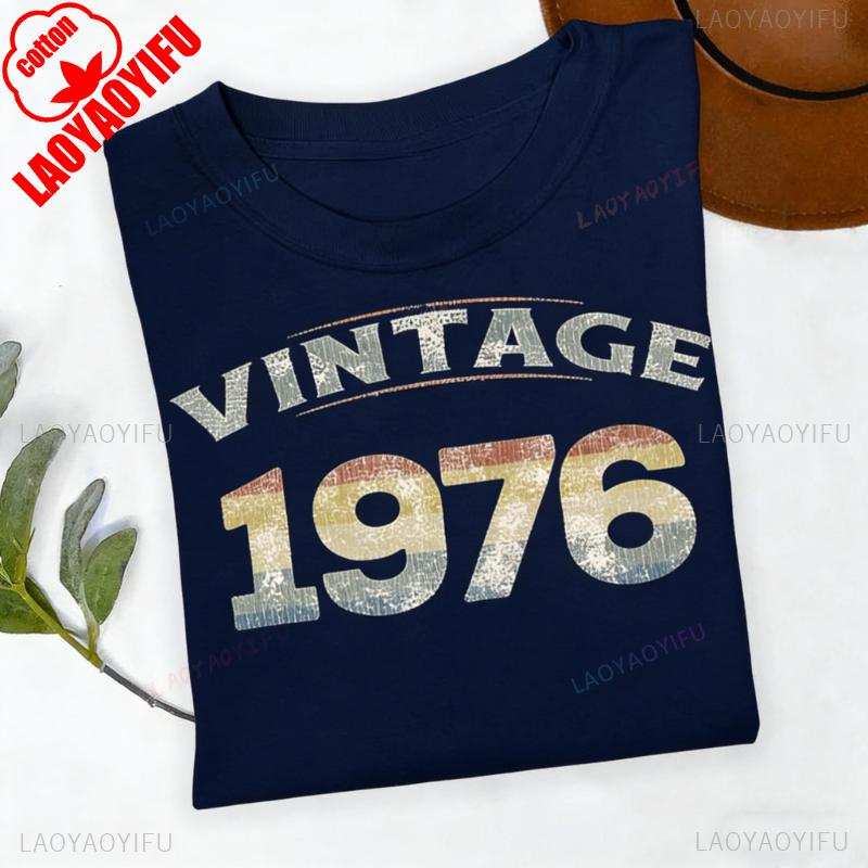 50th Birthday Retro1976 TShirt Gift for Women and Men Vintage Printed Tshirt Tops High Quality Cotton Regular Short Sleeve