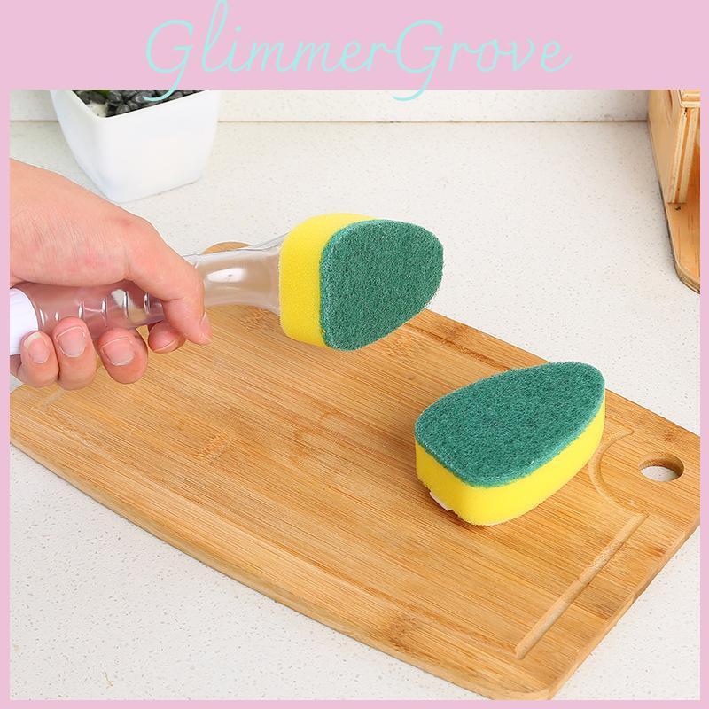 Kitchen Cleaning Sponge Brush With Extended Handle And Detergent Dispenser