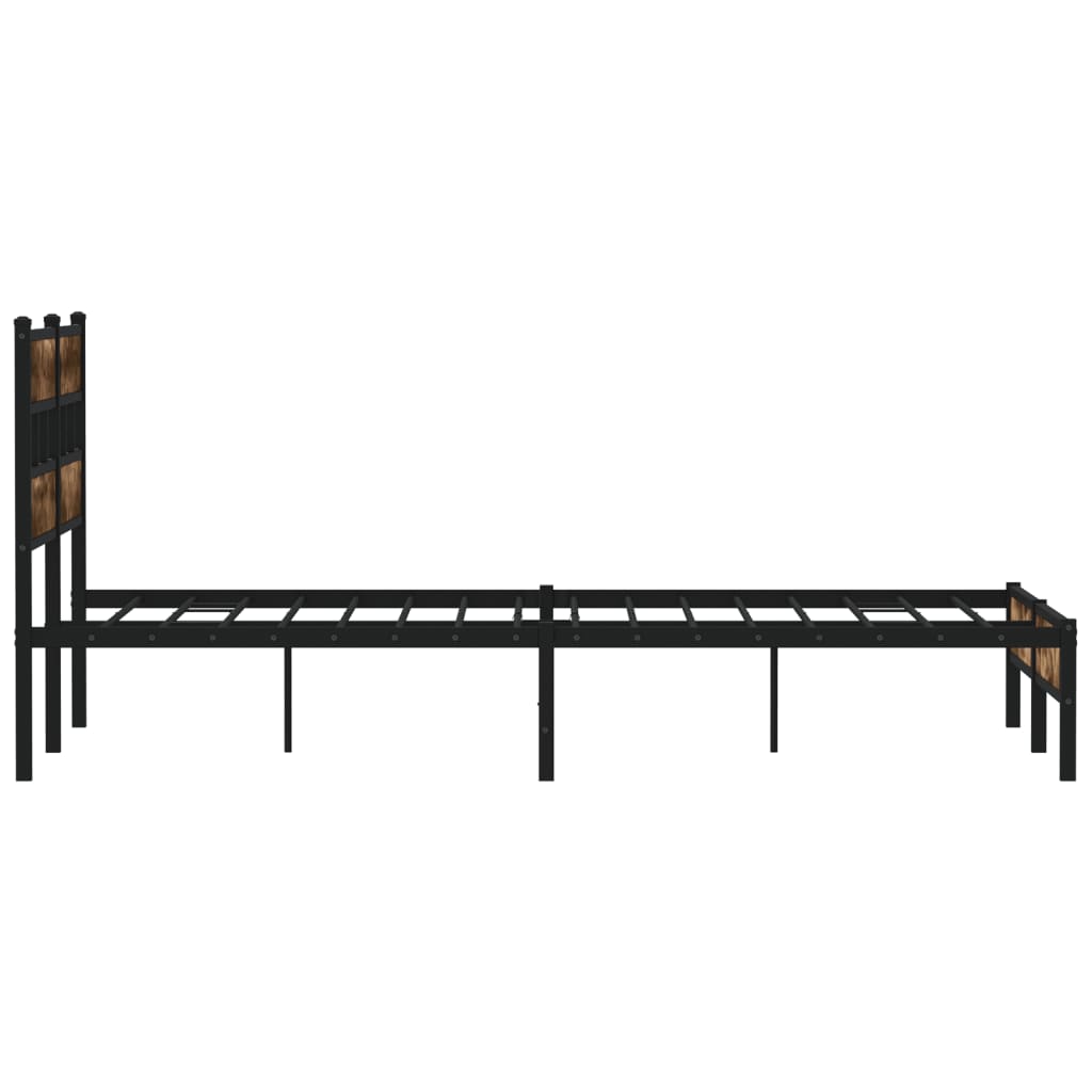 Bed Frame Without Mattress with Headboard Smoked Oak Finish 140 X 190 Cm