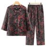 Women's Spring Floral Two-Piece Set - Mid-Sleeve Top and Pants for Middle-Aged and Elderly