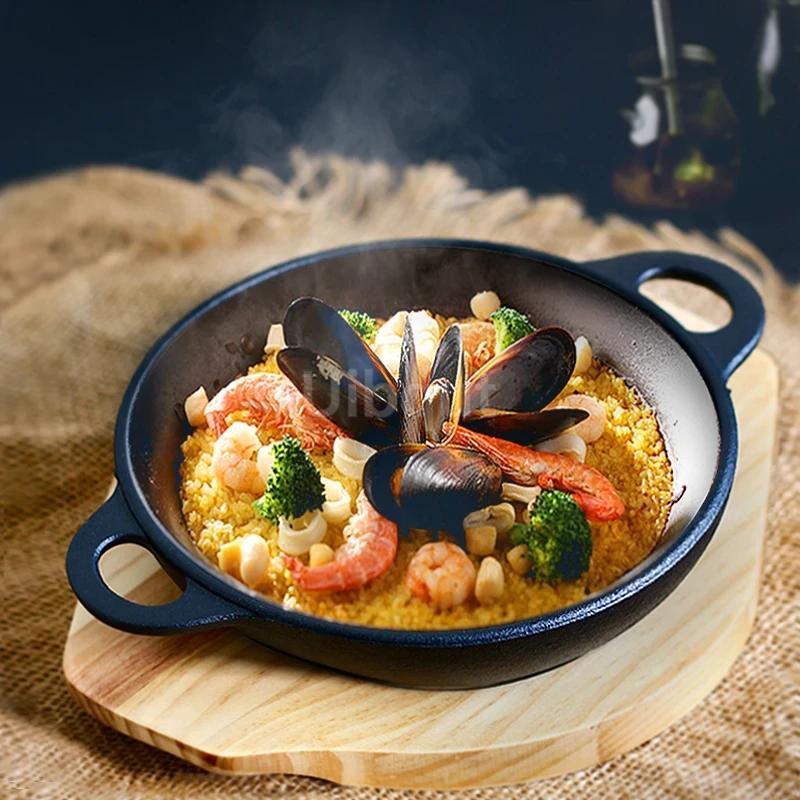 Korean Cast Iron Round Steak Plate Special Dishes Commercial Barbecue Pot Steak Pan Non Stick Plate Barbecue Tray Sizzling Plate
