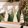 Layered Wooden Tree Ornament Sets 6Pcs Christmas Tabletop Decor Set, Rustic Star Topped Window Display Accents Mini Figurines, Farmhouse Xmas