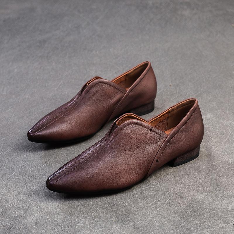 Johnature Ekte skinn Spiss tå Flats Komfortable myke såler Pendling Hverdagslige Damesko Slip-on