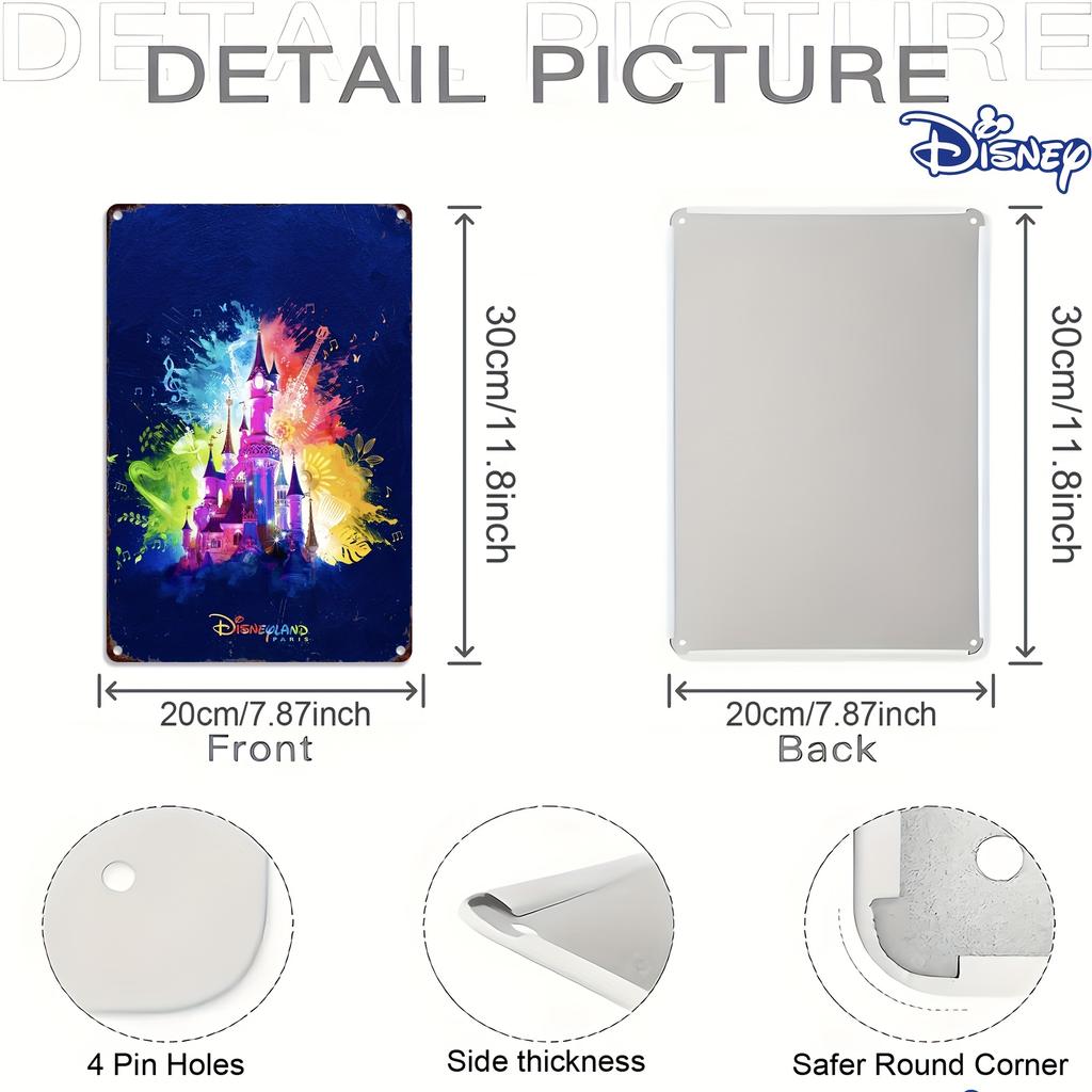 1pc Disneyland Paris Castle Metal Tin Sign, Vintage Style, 20.32x30.48 Cm, Durable Wall Hanging Decorative Plaque with Musical E