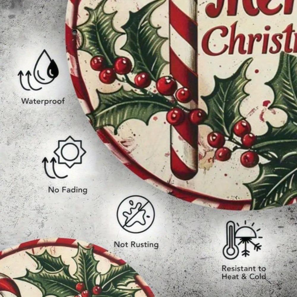 Vintage Christmas Metal Sign Candy Cane Holly Berry Decor Kitchen Wall Art Gift