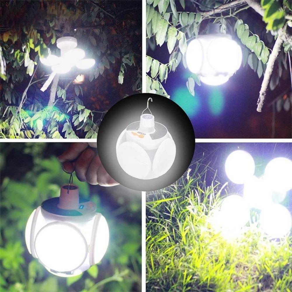 Přenosná solární kempingová lucerna USB dobíjecí venkovní stanová lampa skládací LED žárovky fotbalového míče se závěsným hákem rybářská lucerna