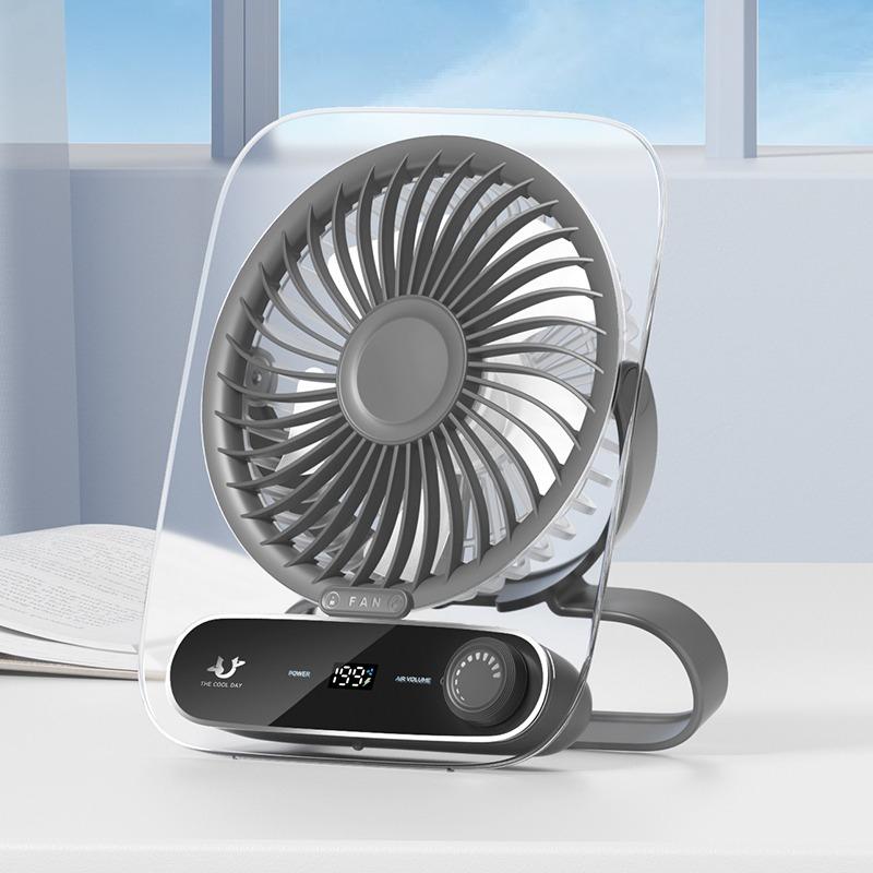 

2025 Ultra-Thin USB Desktop Fan with Digital Display and Silent Operation - Night Light for Home, Dorm, and Office Use серый