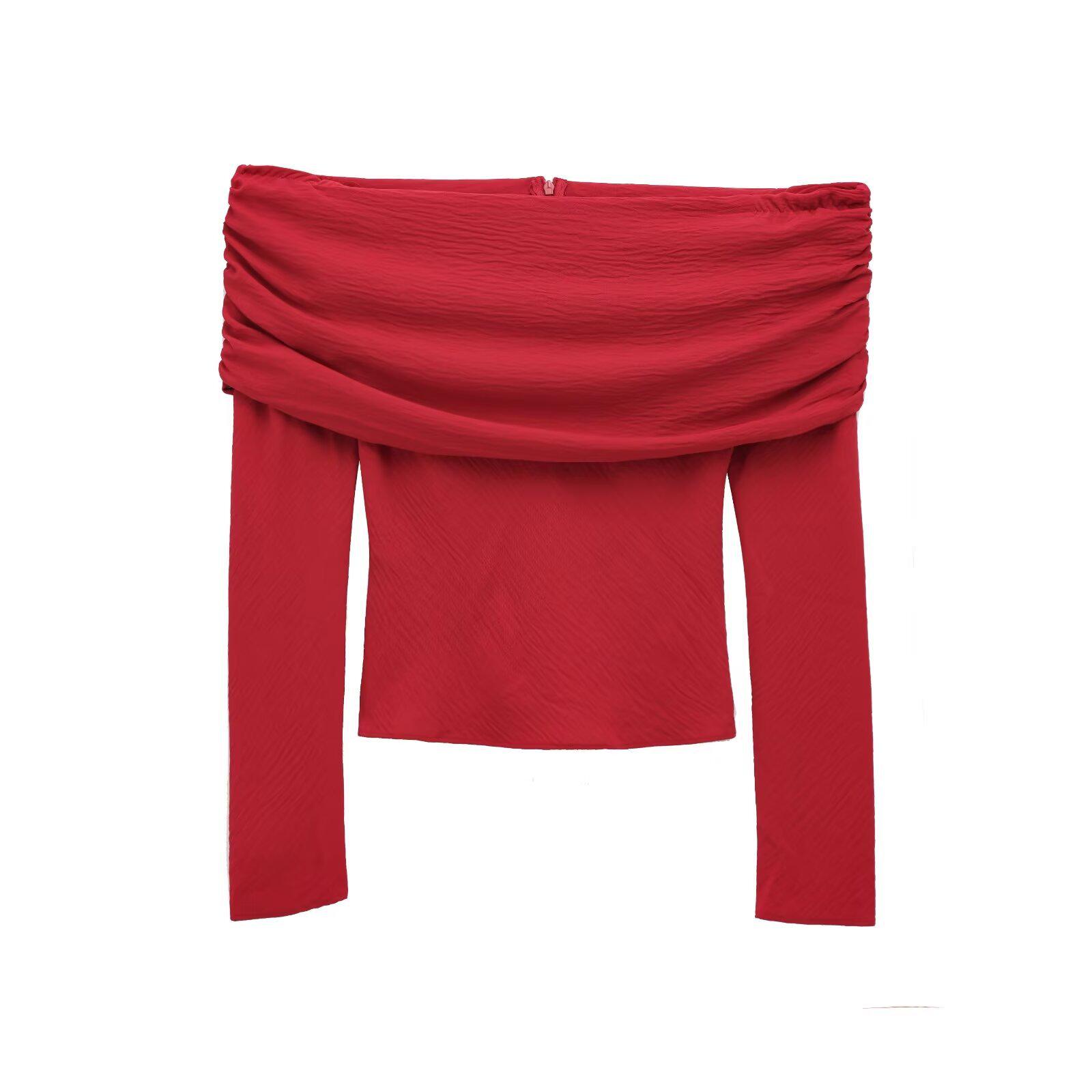 

2025 Spring Women s Slim One-Shoulder Ruffled Top M