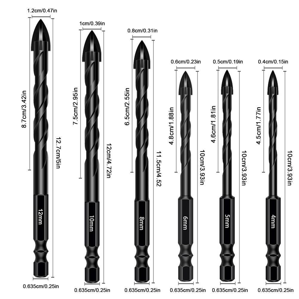 6PCS 4-Blade Saw Tooth Eccentric Drill Bit Hard Alloy Alloy Drill Bit Concrete Brick Drill Bit Set Four-Edge Serrated Drill Bits