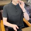 Man Fashion Solid Color Cotton Linen Short Sleeved T-Shirt For Men's Summer New Half Open Front Versatile Top